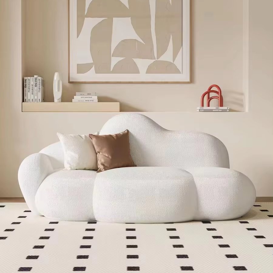 Nordic Style Luxury Modern Home Furniture Upholstery cream wind Sofa Couch Cloud Boucle Sofa For Living Room