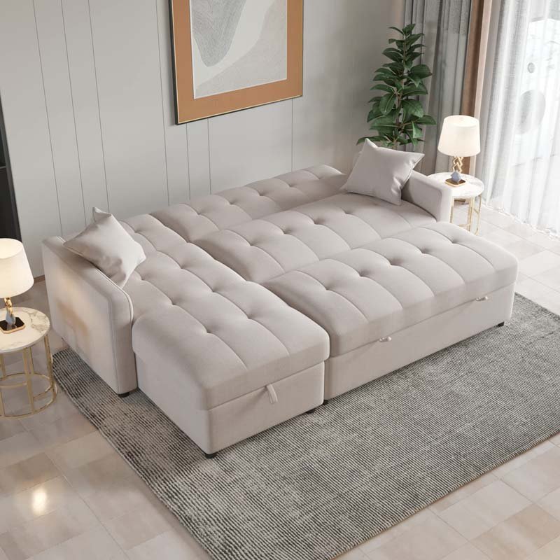 Gray Fabric Sectional Sleepers With Chaise Comfortable Queen Sofa Bed