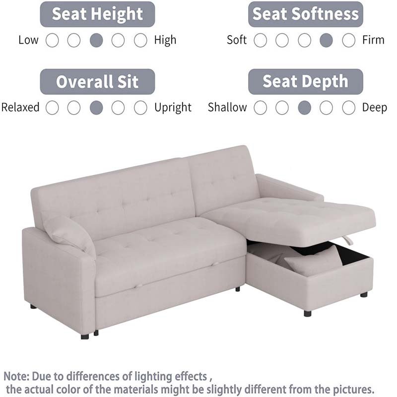Gray Fabric Sectional Sleepers With Chaise Comfortable Queen Sofa Bed