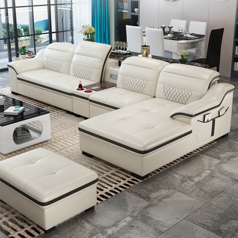 Genuine Leather Smart Modern design leather l shape music usb charge leather sofa for living room home furniture