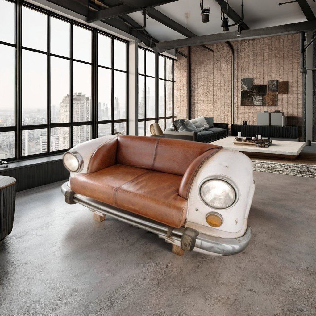Modern Industrial Design Leather Living Room Sofa Set Reclaimed Wood Sectional Couch for Home Automobile-Style Furniture