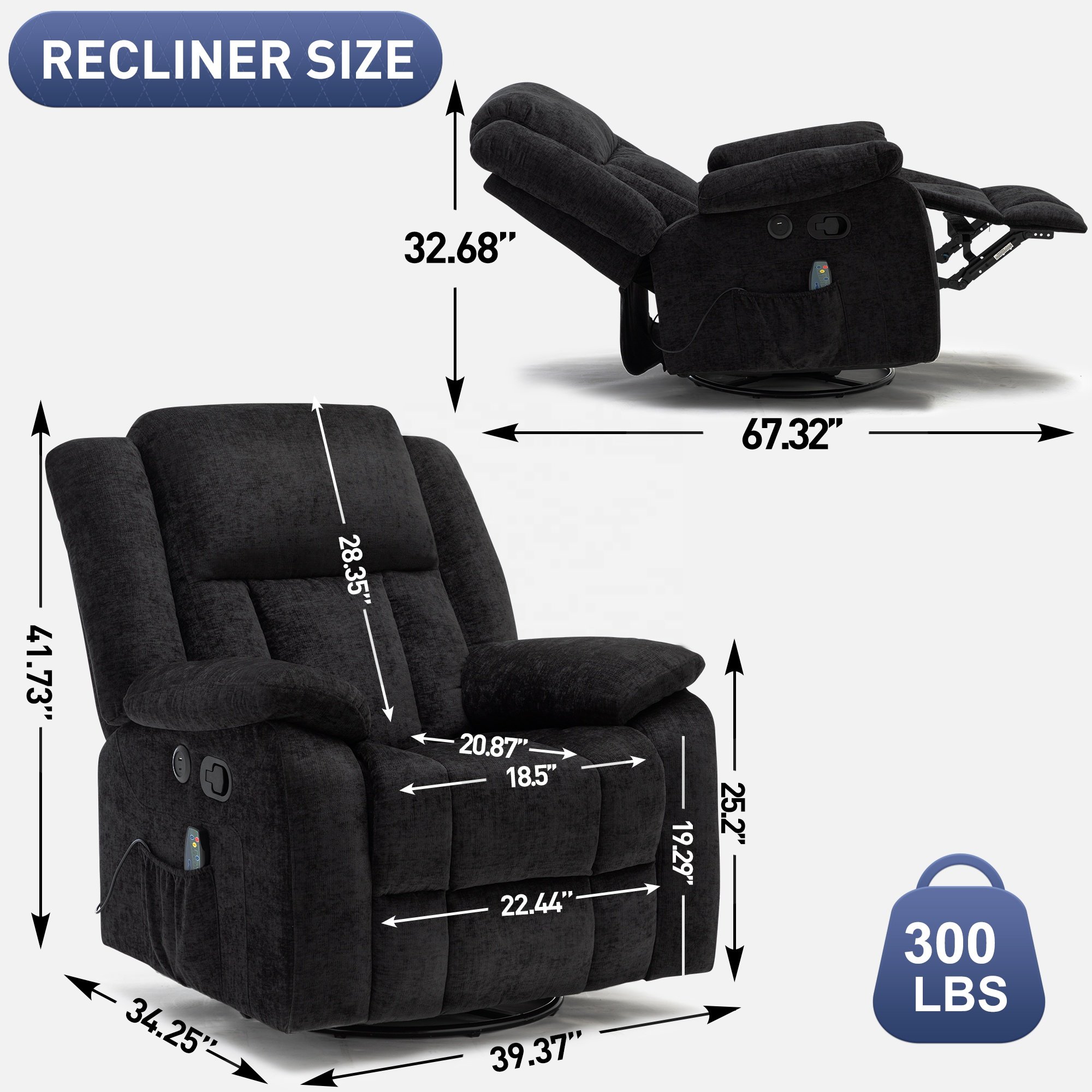 Luxury Electric Recliner Chair Living Room Furniture Modern Reclining Sofa with Massage Function