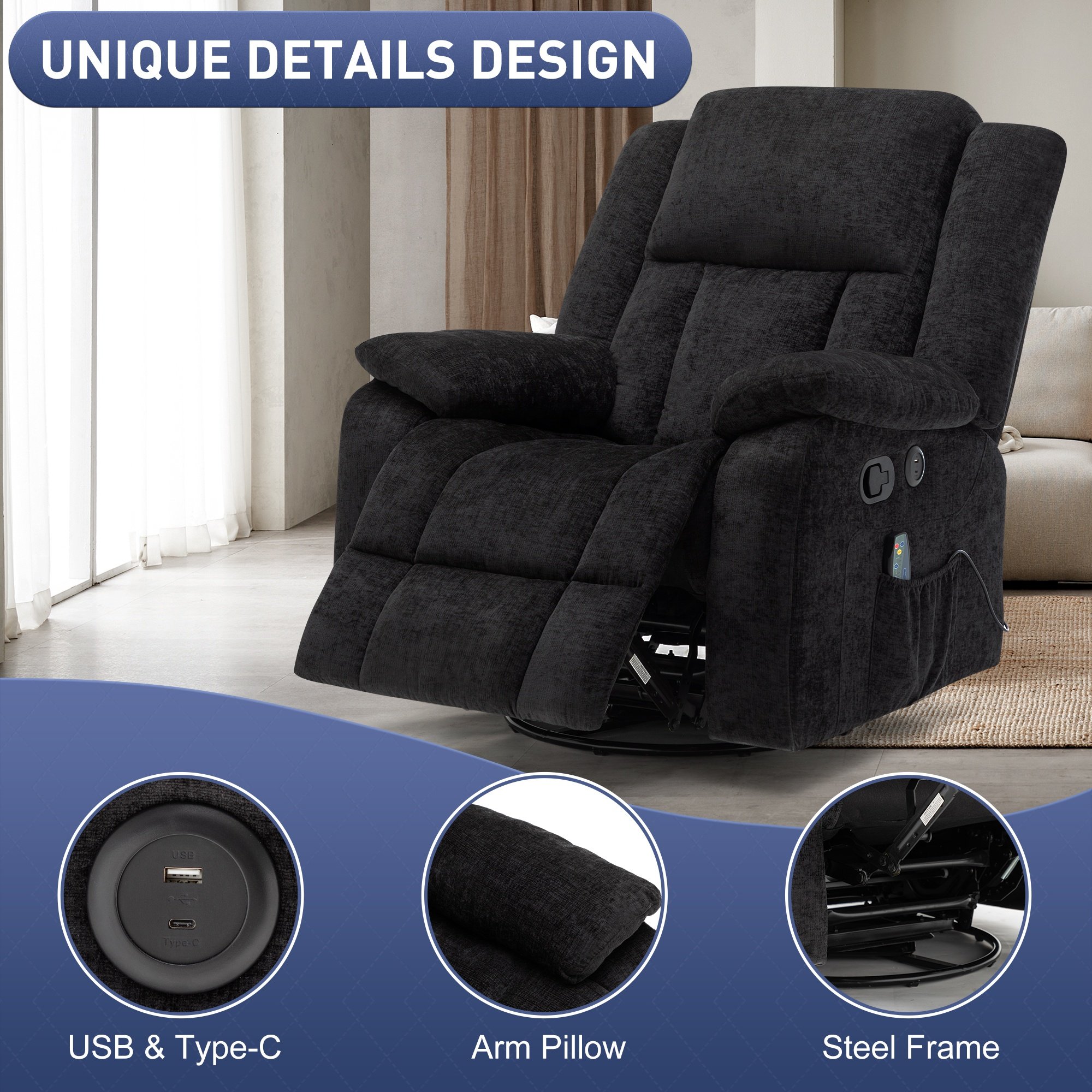 Luxury Electric Recliner Chair Living Room Furniture Modern Reclining Sofa with Massage Function