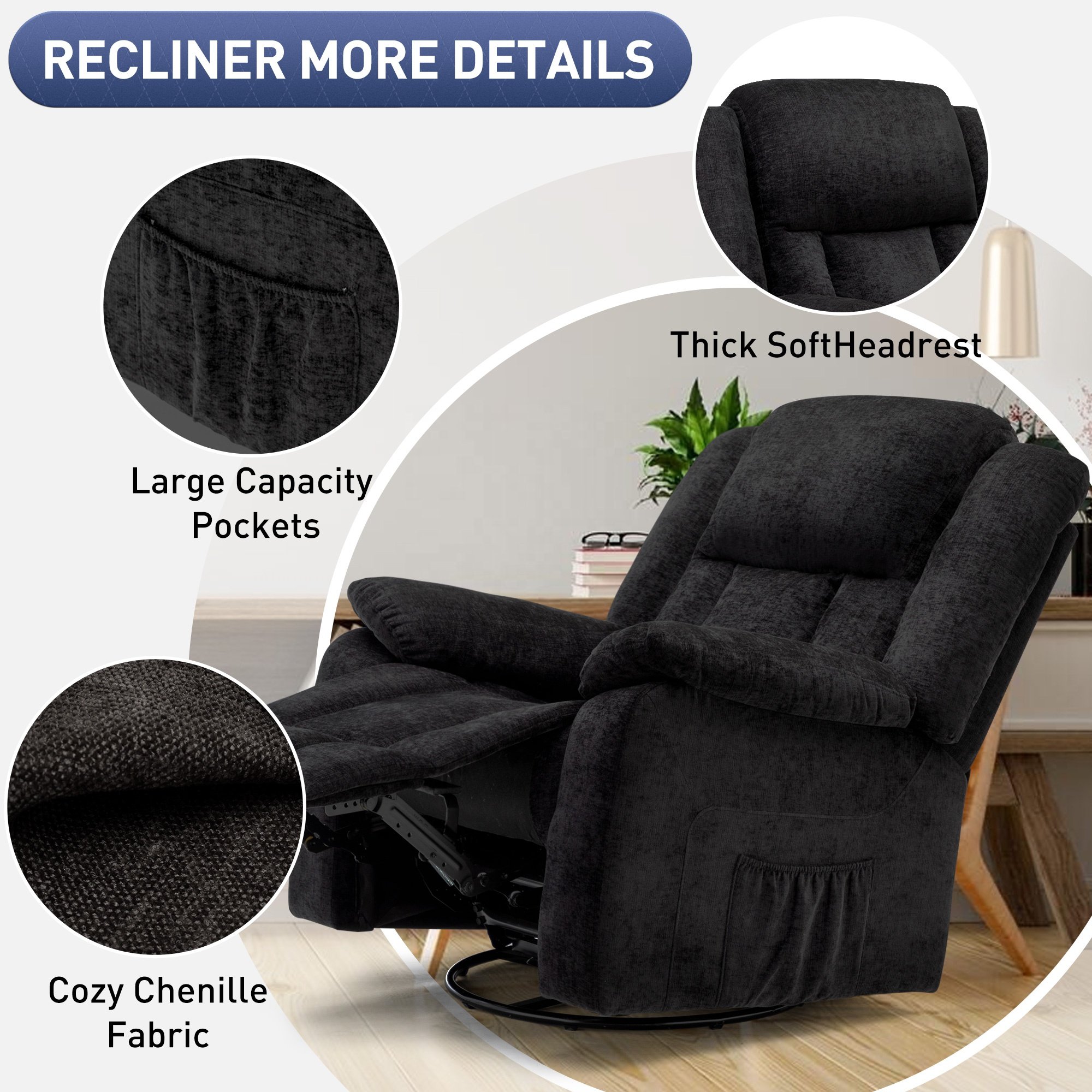 Luxury Electric Recliner Chair Living Room Furniture Modern Reclining Sofa with Massage Function