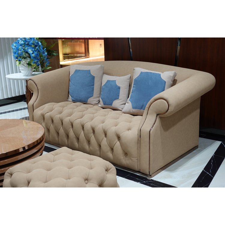 Modern Design Leather Comfortable Living Room Hotel Lobby Sofa Couch Set Metal High Density Foam Corner Sofa American Style