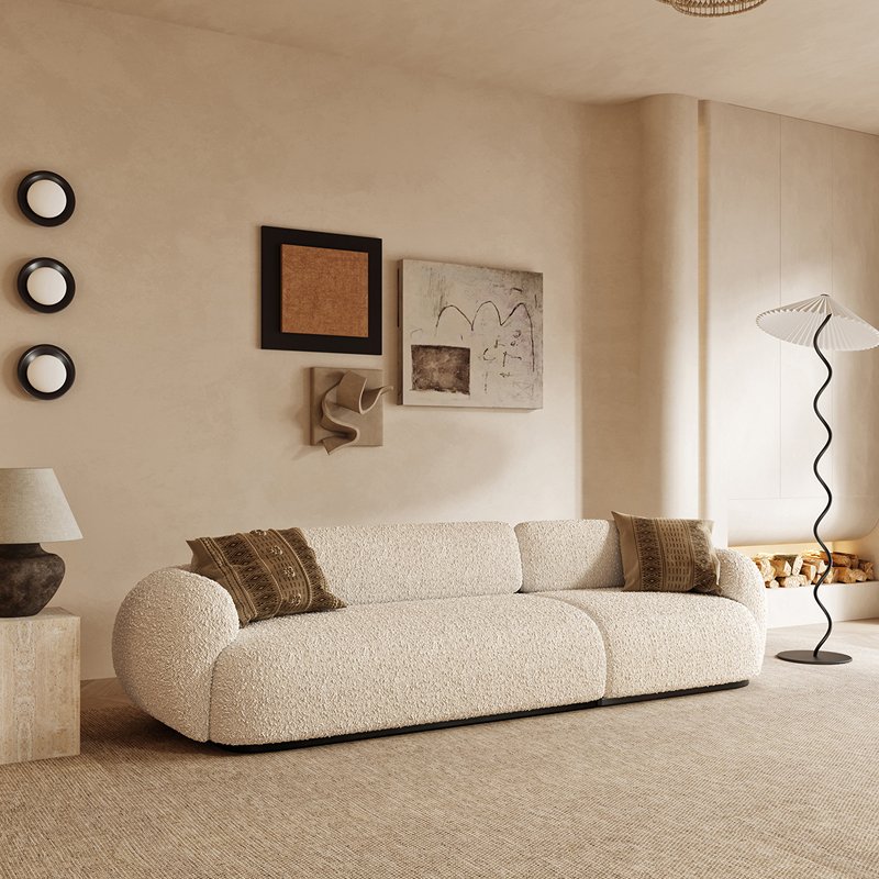 AOMISI CASA Modern designer home furniture oversize white boucle teddy fabric polar bear sofa 3 seaters chesterfield sofa hote
