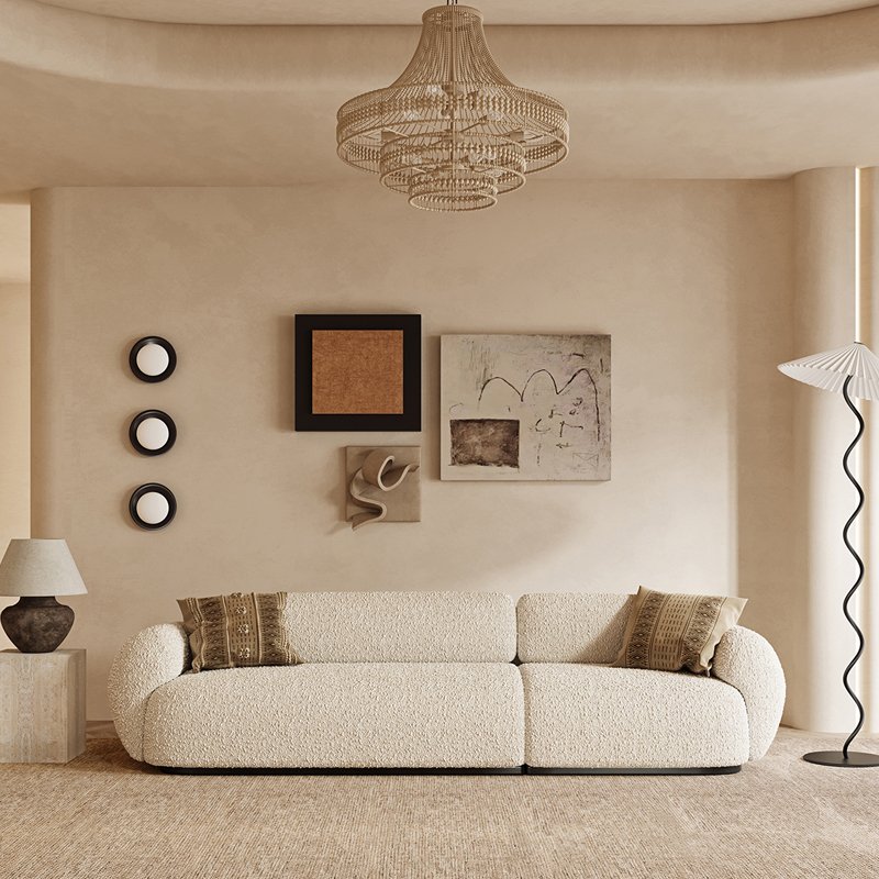 AOMISI CASA Modern designer home furniture oversize white boucle teddy fabric polar bear sofa 3 seaters chesterfield sofa hote
