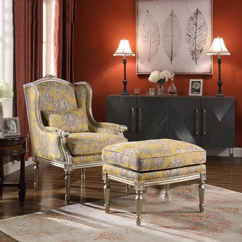 American retro light luxury simple living room and bedroom with foot single casual solid wood sofa