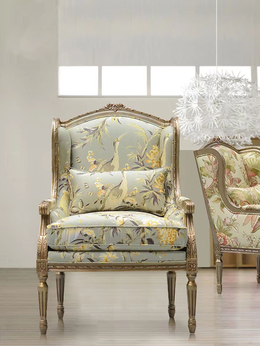 American retro light luxury simple living room and bedroom with foot single casual solid wood sofa