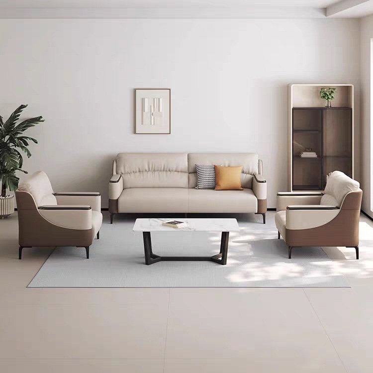 Modern Luxury Reception Room Office Hotel Set with Genuine Leather Boss Office Sofa and Coffee Table Small Simple Design
