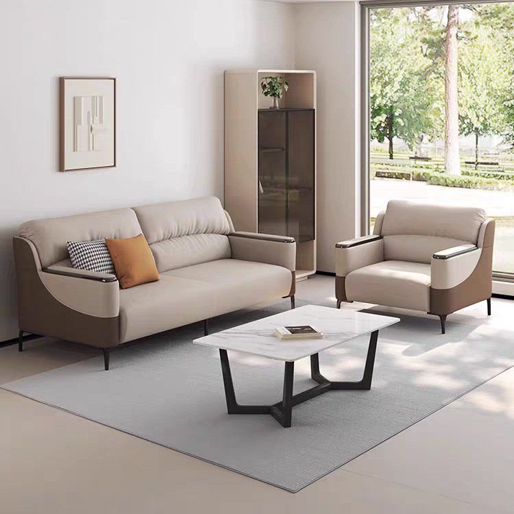 Modern Luxury Reception Room Office Hotel Set with Genuine Leather Boss Office Sofa and Coffee Table Small Simple Design