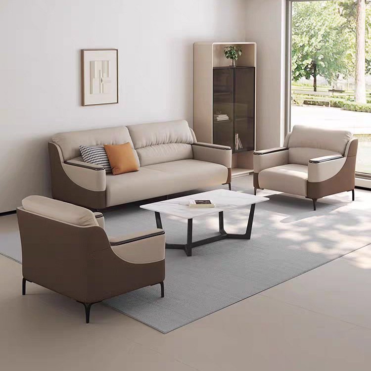 Modern Luxury Reception Room Office Hotel Set with Genuine Leather Boss Office Sofa and Coffee Table Small Simple Design