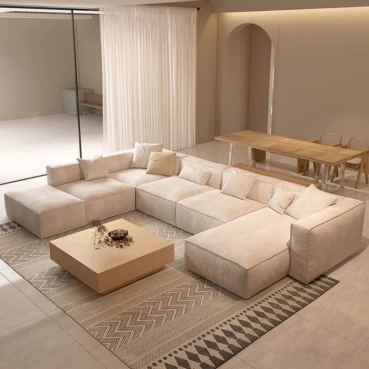 Modern Living Room Furniture Minimalist 7 Seater U Shape Sectional Sofa Simple Style L Shape Fabric Modular Sofas Couch