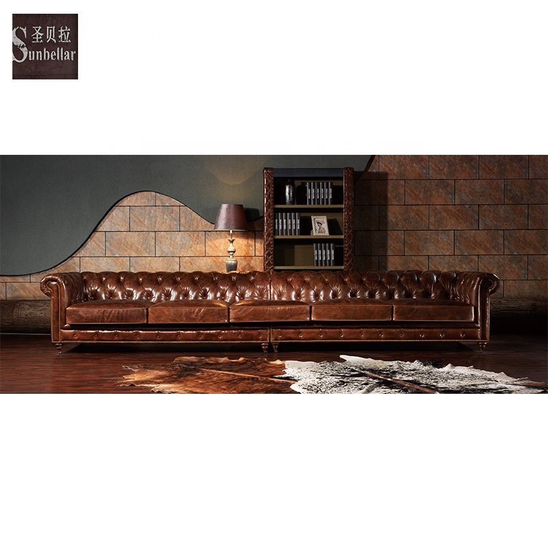 custom made luxury hotel lobby sofa 100% real leather vintage tan leather sectional chesterfield sofa antique hotel furniture