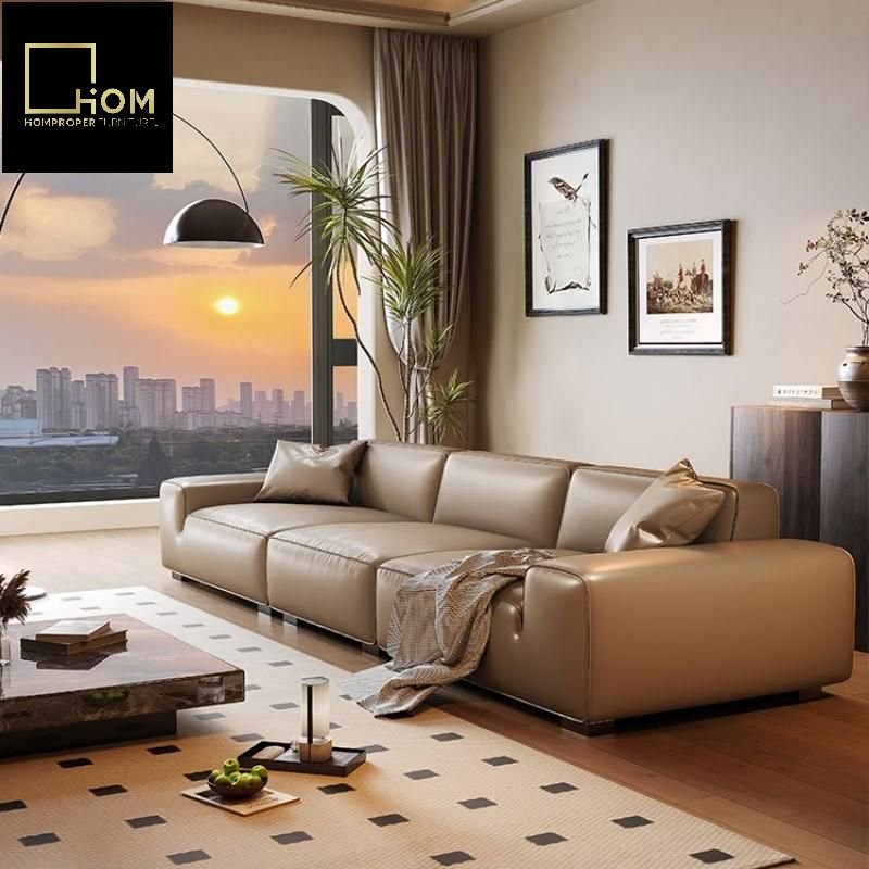 Italian minimalist small sofa large black cow black straight leather sofa living room eco leather sofa set