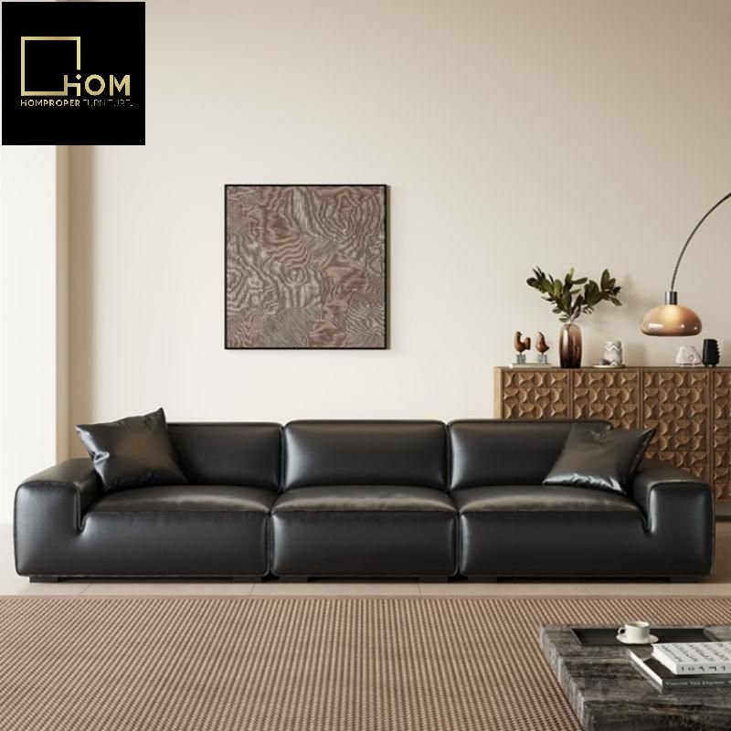 Italian minimalist small sofa large black cow black straight leather sofa living room eco leather sofa set