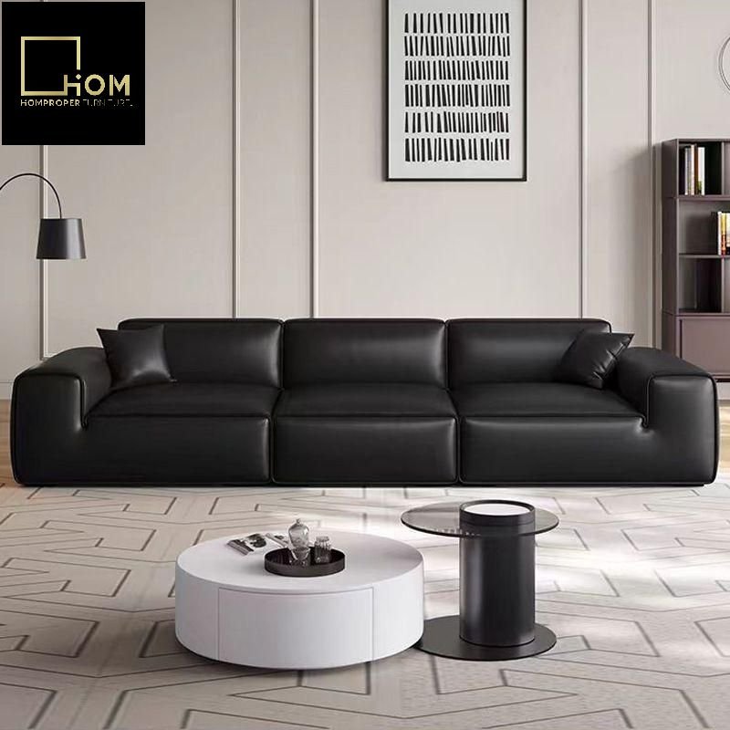 Italian minimalist small sofa large black cow black straight leather sofa living room eco leather sofa set