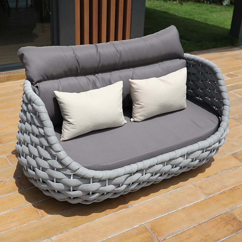 Customized woven rope outdoor furniture outside sitting modern curved patio lounge sofa