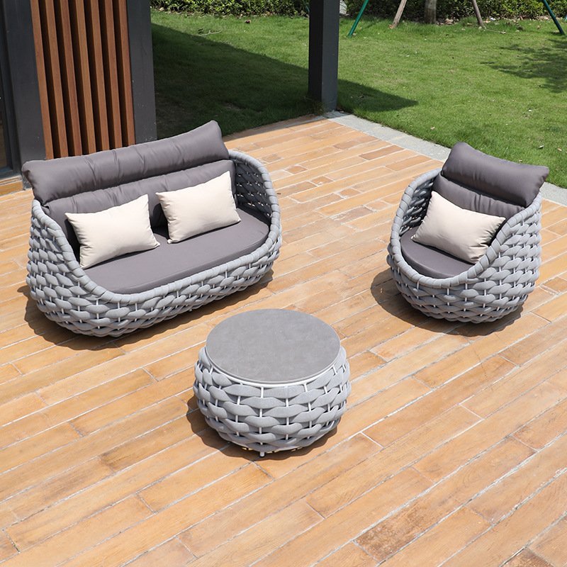 Customized woven rope outdoor furniture outside sitting modern curved patio lounge sofa