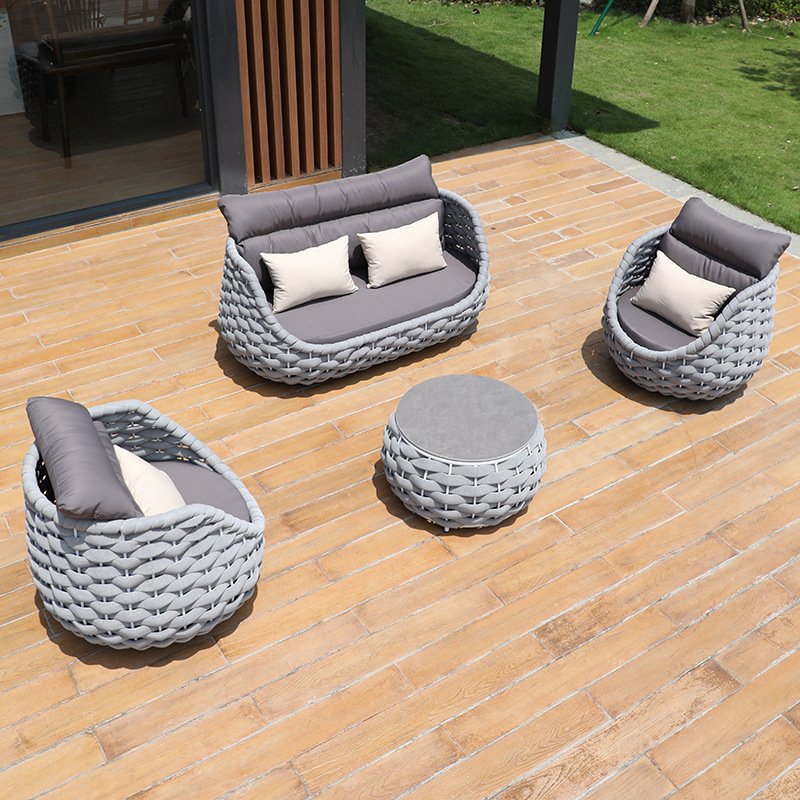 Customized woven rope outdoor furniture outside sitting modern curved patio lounge sofa