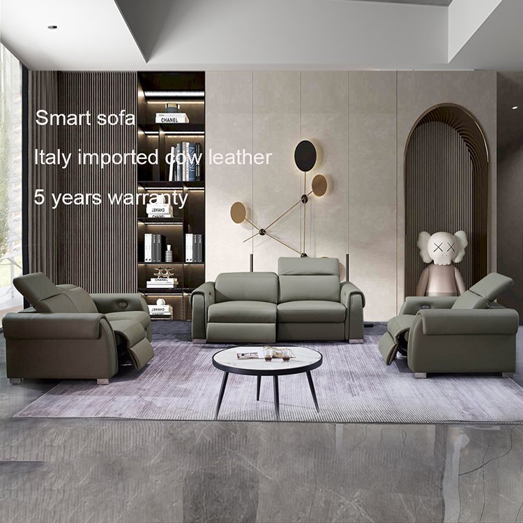 Latest European Modern Furniture Living Room sofas Electric Recliner Leather sofa Set Designs With USB & Adjustable Headrest