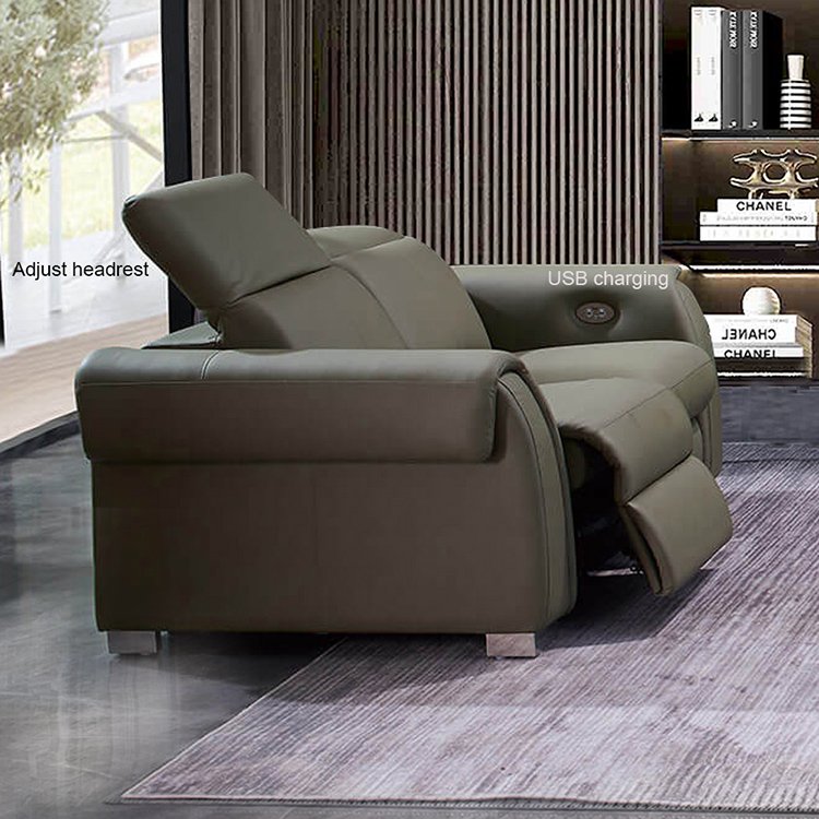 Latest European Modern Furniture Living Room sofas Electric Recliner Leather sofa Set Designs With USB & Adjustable Headrest