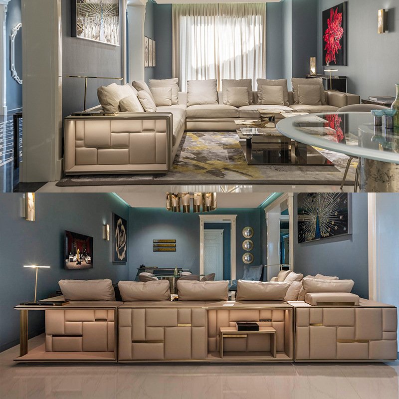 Modern Design Lounge 7seats large Couches Corner Velvet Sectional leather Sofa for Living Room Furniture