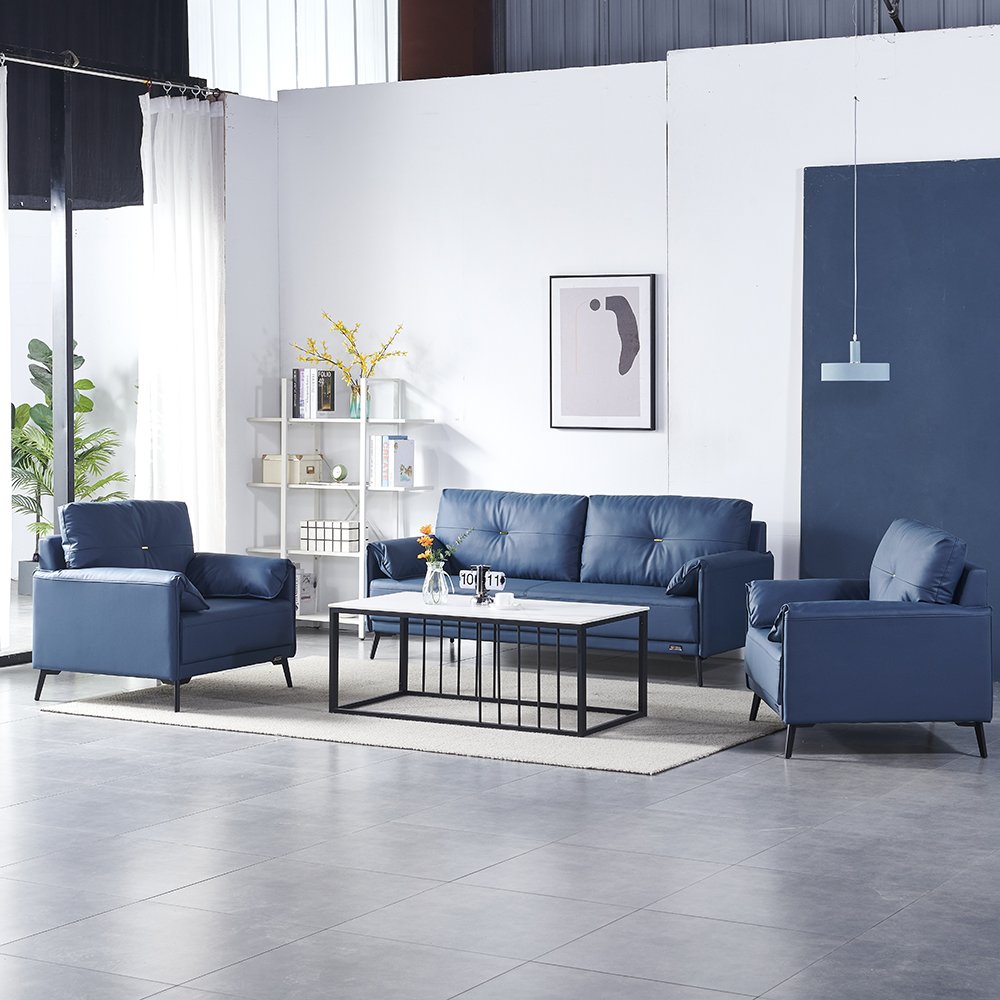 Hot Sale Leather Blue Grey Sofa Set Home Sleep Sofa Comfortable Sofa Set For Living Room