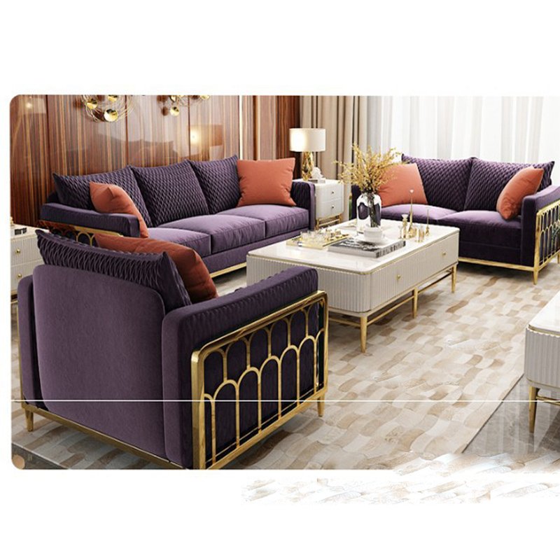Auxford modern Gold Stainless Steel Luxury sofa set furniture living room Purple blue green Velvet Fabric Sofas