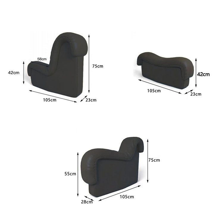 ATUNUS Italian Cool Black Leather Snake Curved Sofa Unique Hotel Office Furniture Modular Sectional Sofa Couch Set