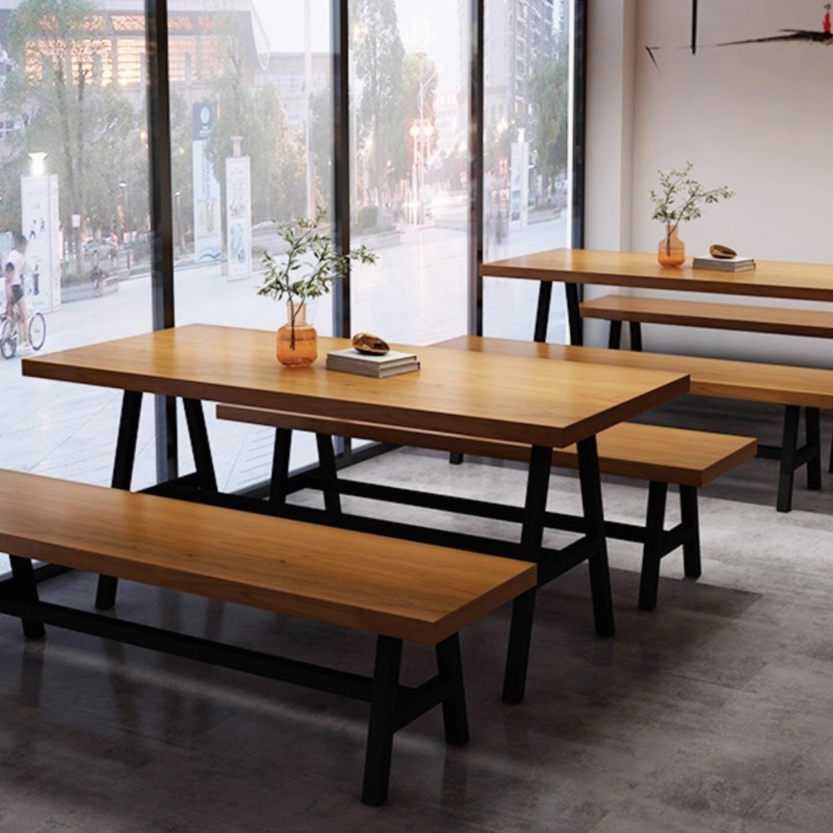 Vintage solid wood bench table chair loft american restaurant cafe bar grill hot pot restaurant table bench