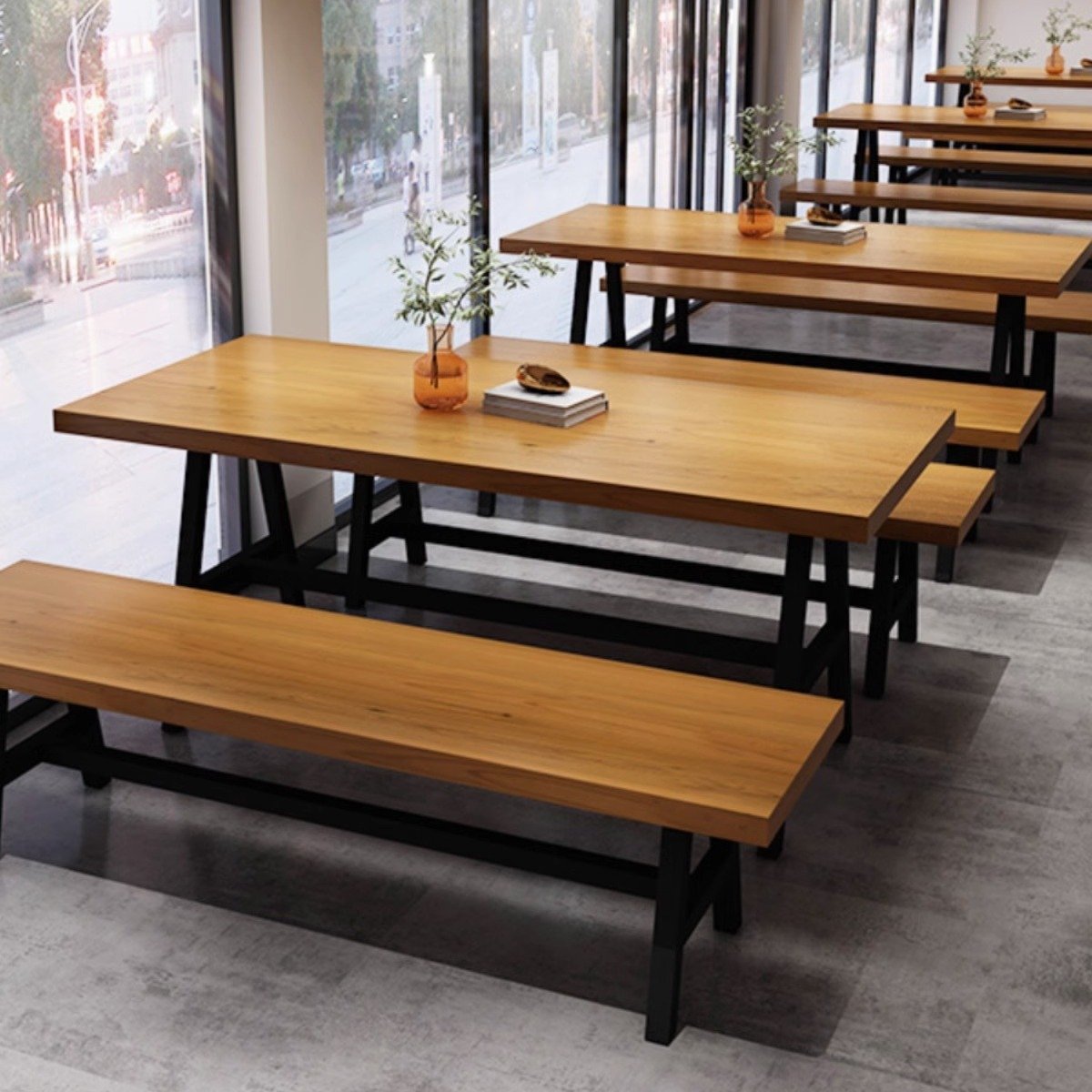 Vintage solid wood bench table chair loft american restaurant cafe bar grill hot pot restaurant table bench