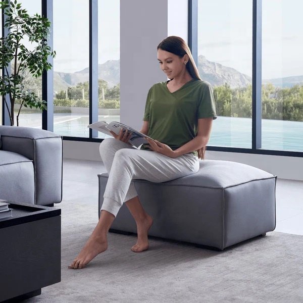 Custom Logo Living Room Furniture Fabric Linen Leather Bench Stools Ottoman with Modular Sofa for Leisure Home Living Room