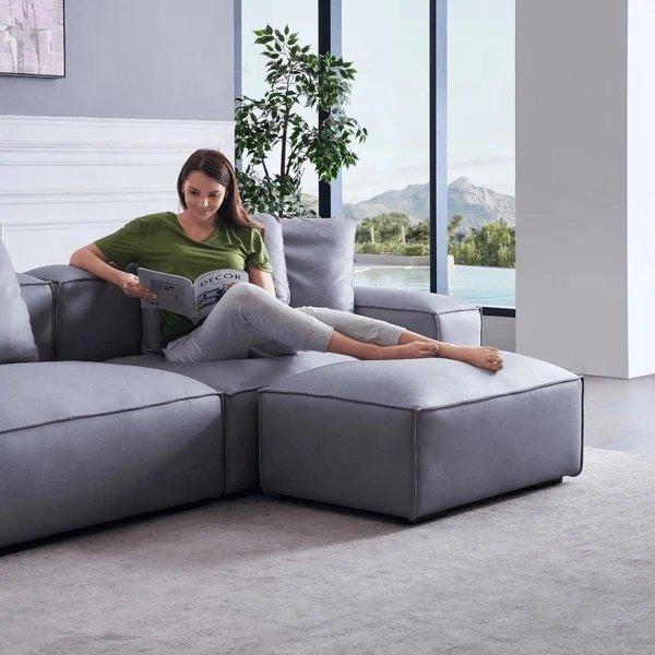 Custom Logo Living Room Furniture Fabric Linen Leather Bench Stools Ottoman with Modular Sofa for Leisure Home Living Room