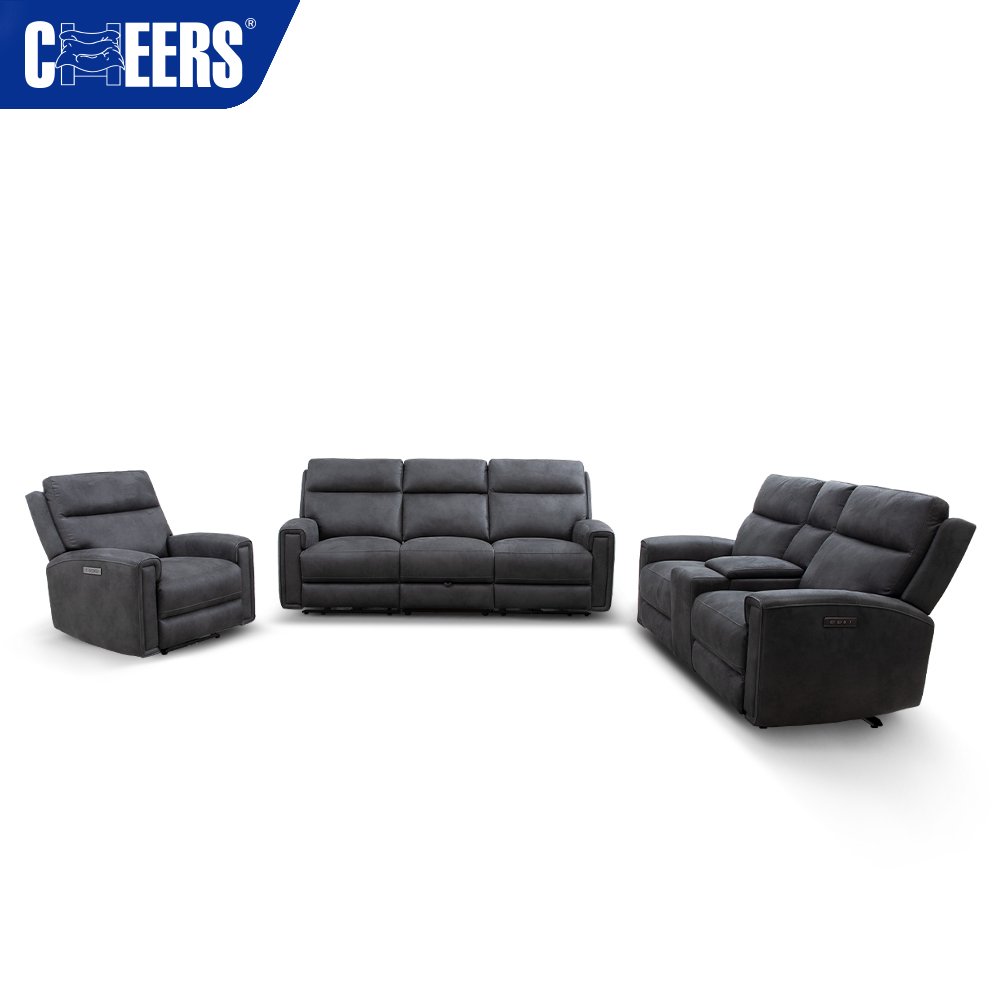 MANWAH CHEERS Hot selling Luxury Electric 3 2 1 Seat Fabric Recliner Chair Sofa With Foldable Table Storage Holder Led Light