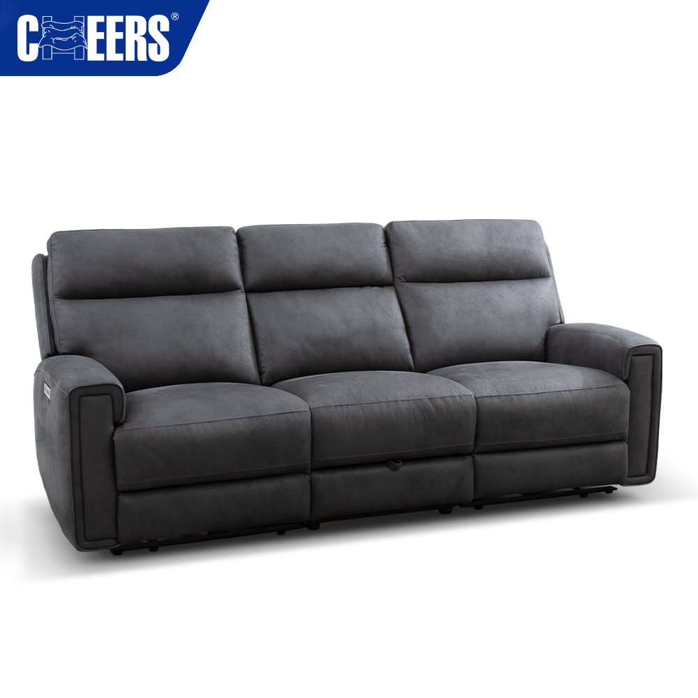 MANWAH CHEERS Hot selling Luxury Electric 3 2 1 Seat Fabric Recliner Chair Sofa With Foldable Table Storage Holder Led Light