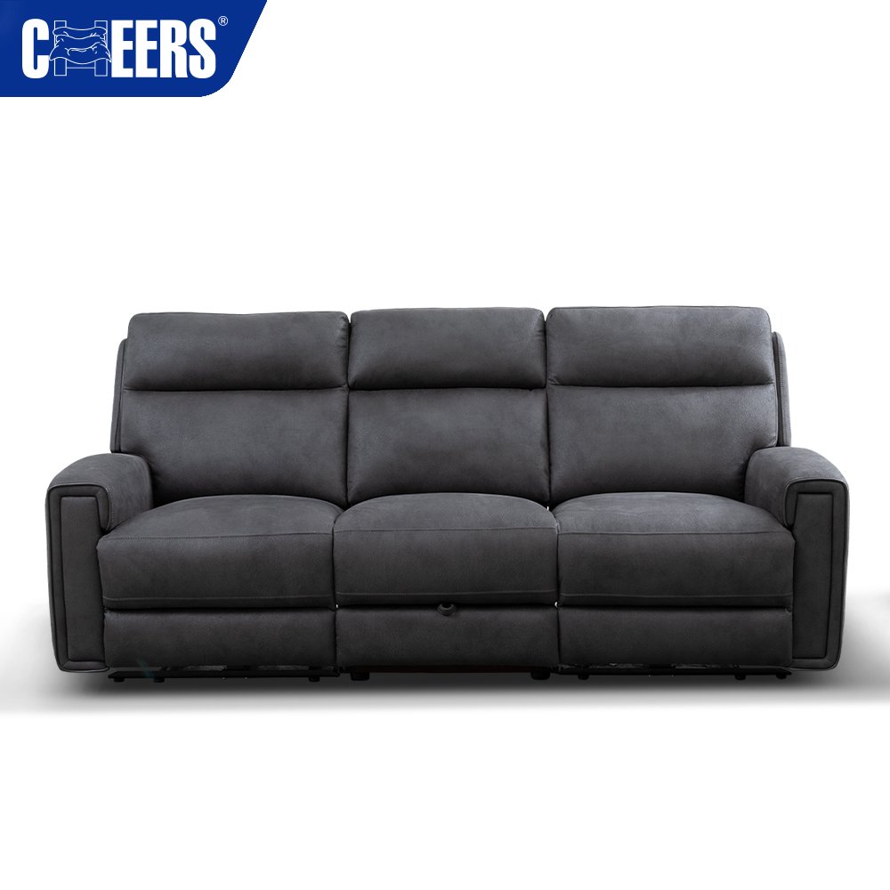 MANWAH CHEERS Hot selling Luxury Electric 3 2 1 Seat Fabric Recliner Chair Sofa With Foldable Table Storage Holder Led Light