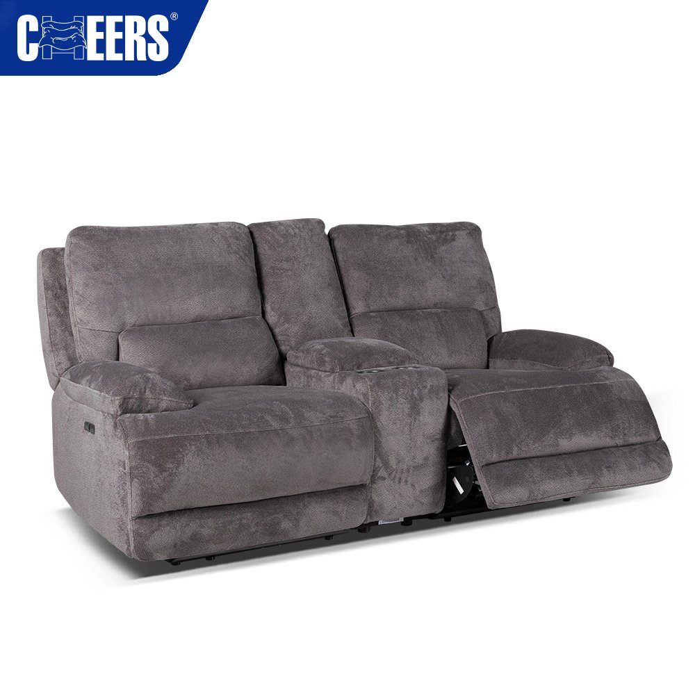 MANWAH CHEERS 3 2 1 Luxury Fabric Gray Power Headrest Reclining Sofa Set Furniture with USB Port and Storage Box for Living Room