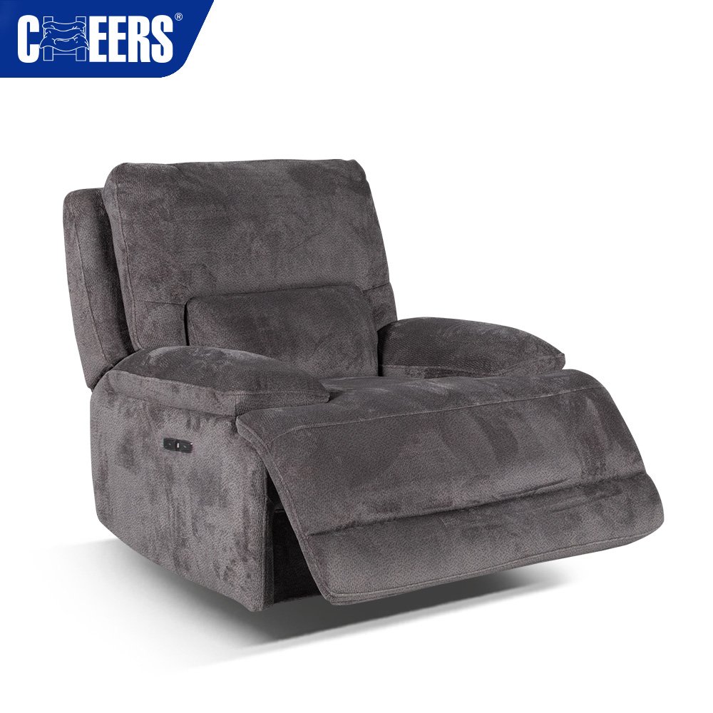 MANWAH CHEERS 3 2 1 Luxury Fabric Gray Power Headrest Reclining Sofa Set Furniture with USB Port and Storage Box for Living Room