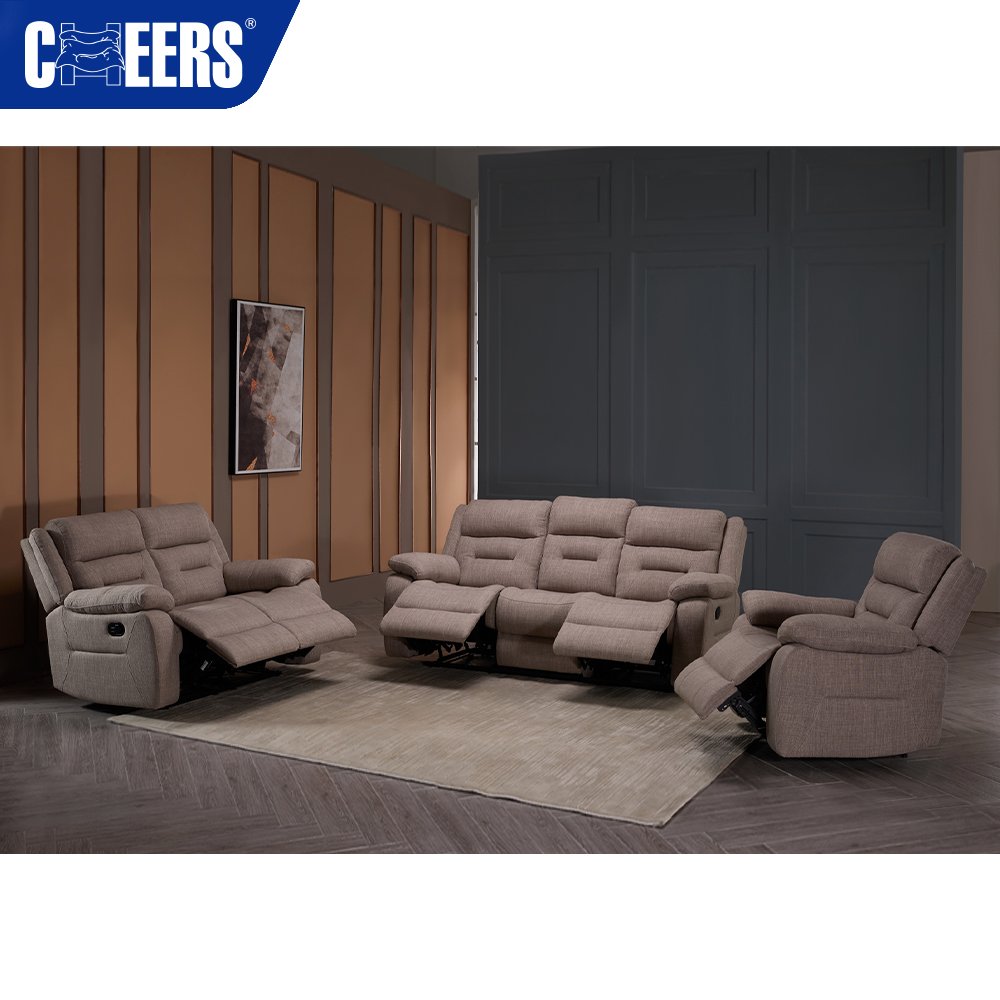 MANWAH CHEERS Upholstered Manual Reclining Living Room Sofa Set Recliner Set Of Sofas For Sale