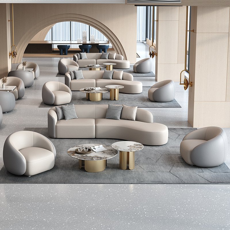 Modern Arc Sofa Set Living Room Hotel Lobby VIP Club Reception Guests Office Negotiation Wood Versatile Bedroom Restaurant Use
