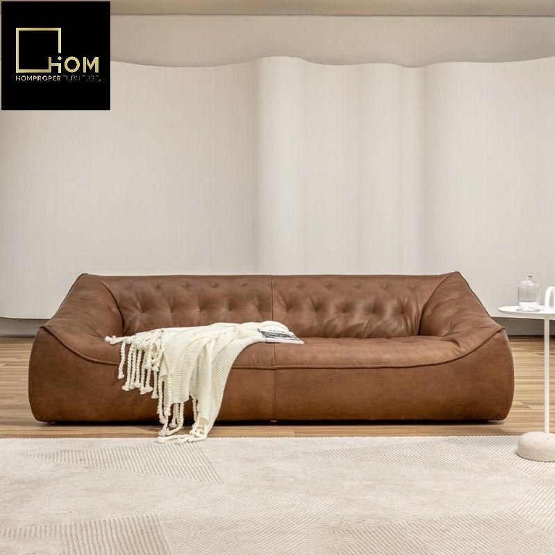 Vintage oil wax cowhide leather sofa antique style simple living room furniture net red designer fabric sofa