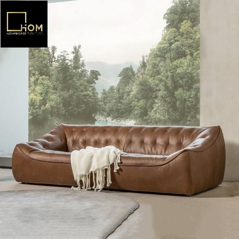 Vintage oil wax cowhide leather sofa antique style simple living room furniture net red designer fabric sofa