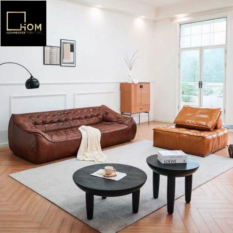 Vintage oil wax cowhide leather sofa antique style simple living room furniture net red designer fabric sofa