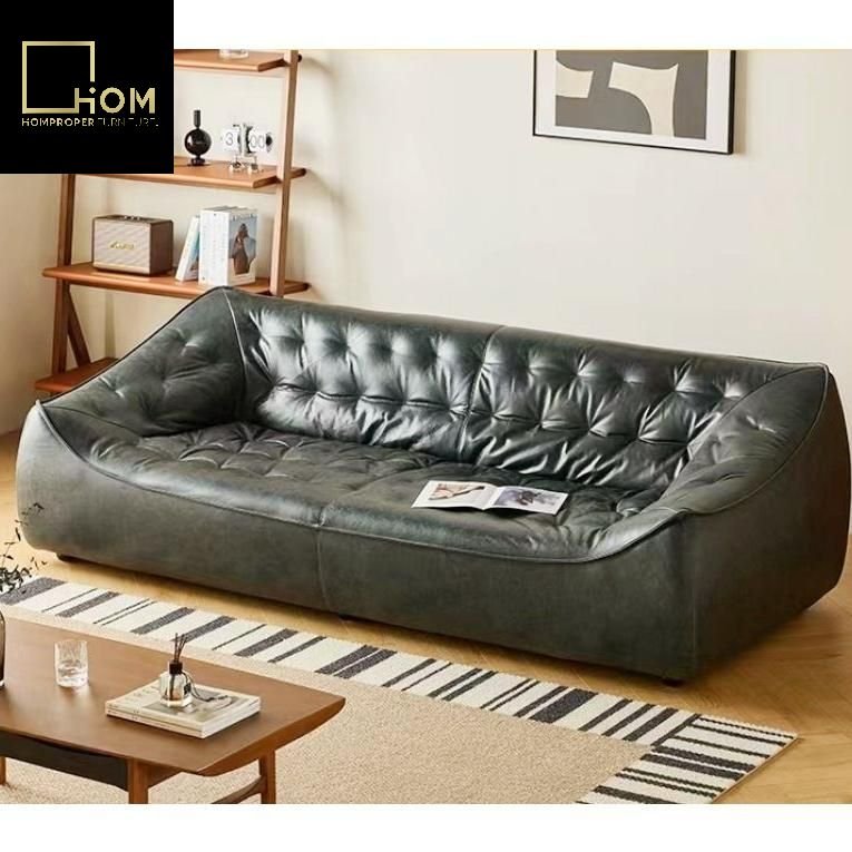 Vintage oil wax cowhide leather sofa antique style simple living room furniture net red designer fabric sofa