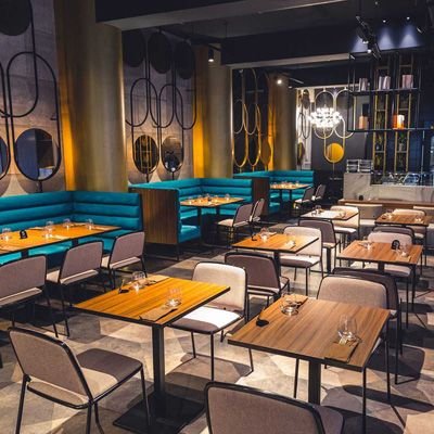 Fabric PU leather Panel Plywood Wood Banquette Booth Seating Sofas table chairs Contemporary Restaurant Sets