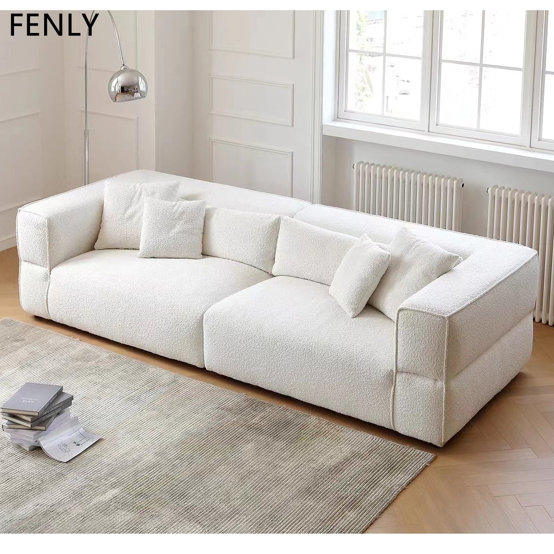 Italian Luxury Modern Sofa Set 3-4 Seater White Fabric Bread Sofas Comfortable Wood Sectional for Living Room for Villas