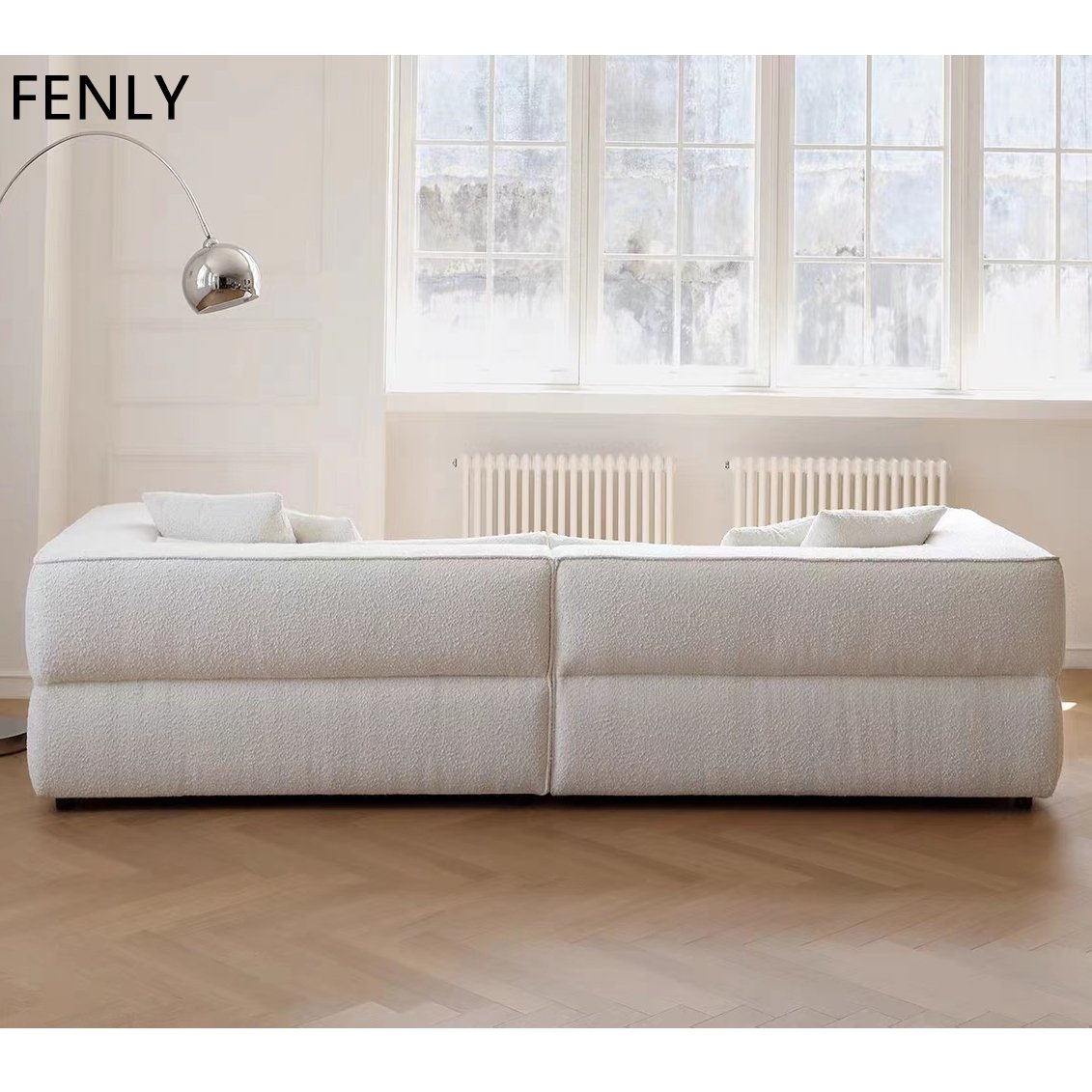 Italian Luxury Modern Sofa Set 3-4 Seater White Fabric Bread Sofas Comfortable Wood Sectional for Living Room for Villas