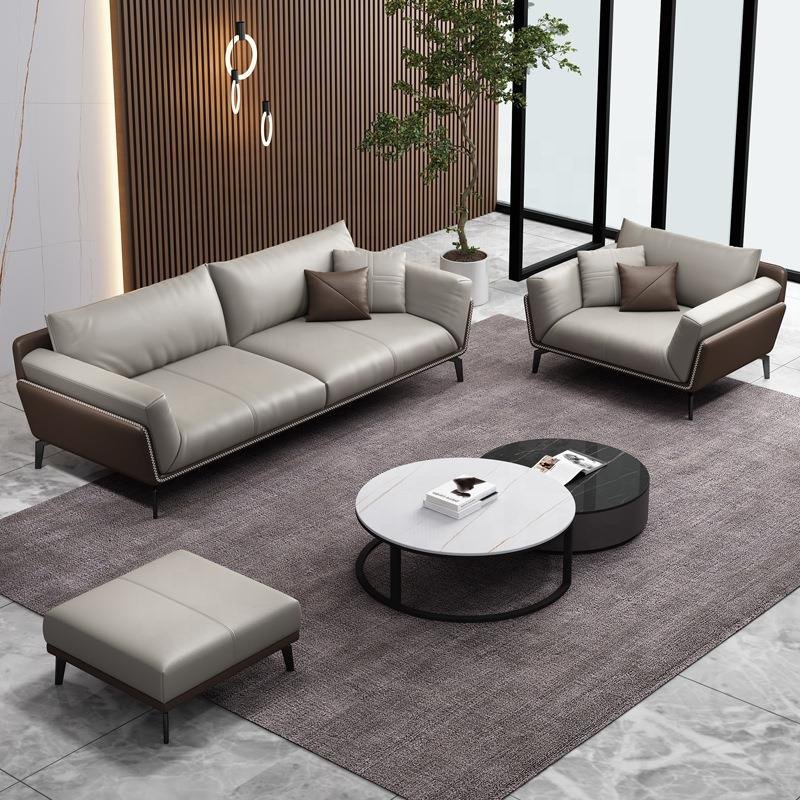 Foshan Factory Modern living room Sofa Pu Leather OEM Customized metal Leg 1+1+3 Apartment Home Office Sofa set
