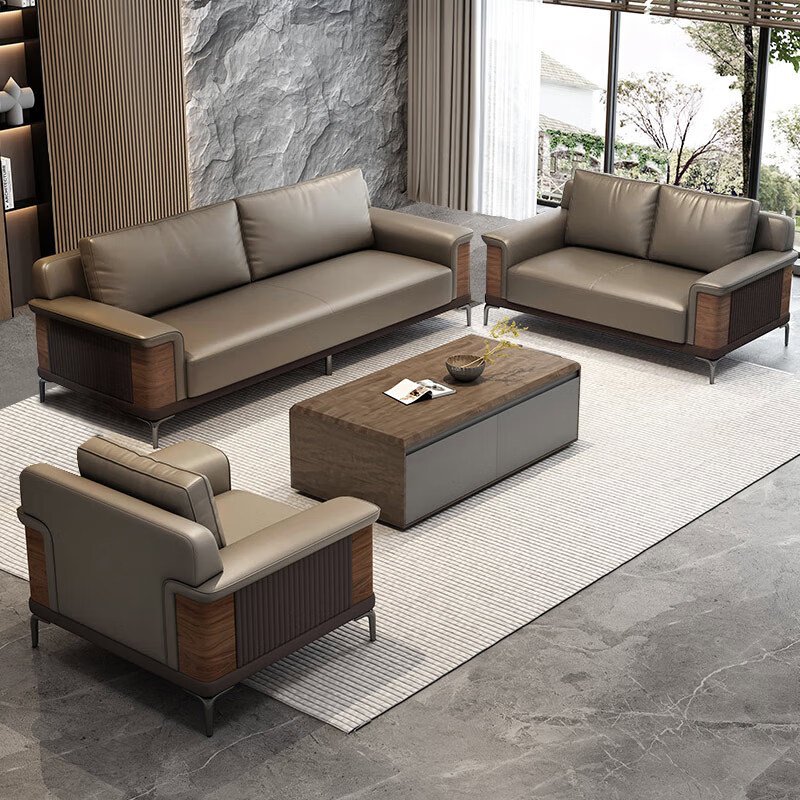 Simple Office Sofa The Best Price PU Leather Sofa with Coffee Table Set Office Room Furniture Synthetic Leather Modular Modern